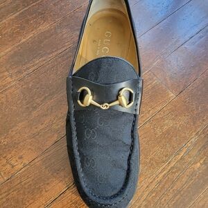 Gucci Men's Black GG Monogram Canvas Loafers Sz.9D